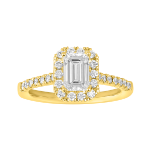 14K Yellow Gold Emerald Cut Lab Grown Diamond Halo Fancy Ring