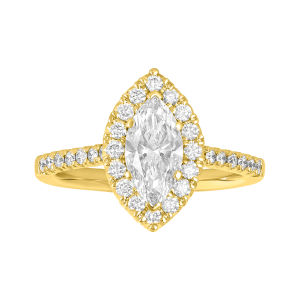 14K Yellow Gold Marquise Lab Grown Diamond Halo Fancy Ring