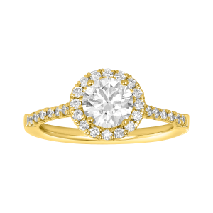 14K Yellow Gold Round Lab Grown Fancy Halo Solitaire Ring