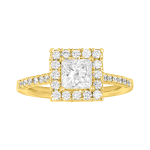 14K Yellow Gold Princess Cut Lab Grown Fancy Halo Solitaire Ring