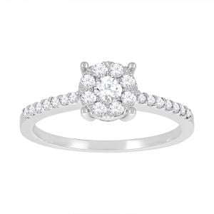 14k White Gold 1/2 Ct. T.W. Cluster Diamond Solitaire front view
