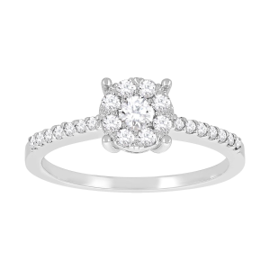 14k White Gold 1/2 Ct. T.W. Cluster Diamond Solitaire front view