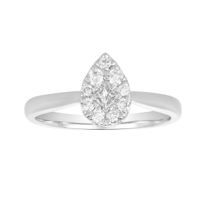 14k white gold pear shaped diamond solitaire ring front view