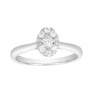 14k white gold oval shaped diamond solitaire ring front view