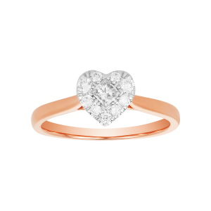 14k rose gold heart halo shaped diamond ring front view