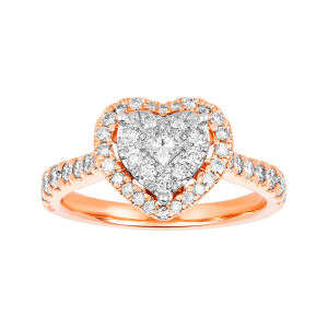 14k rose gold heart shaped diamond ring front view
