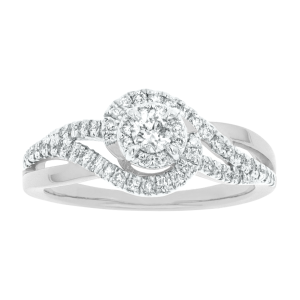 14K White Gold Halo Swirl Diamond Ring