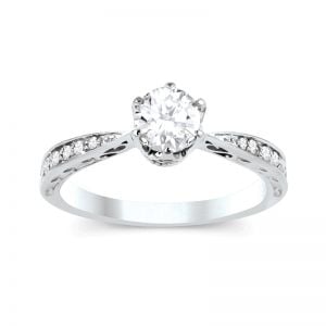 14k White Gold Solitaire Crown Setting Engagement Ring front view