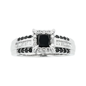 14k white gold princess cut black diamond ring front view