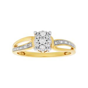 10k yellow gold oval bypass round diamond ring front view