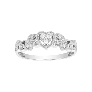14k white gold heart floral design ring front view