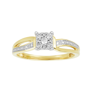 10k yellow gold princess cut bypass diamond promise ring front view