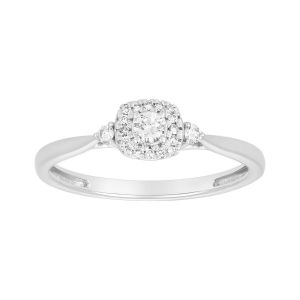14k white gold round halo with side diamonds ring front view 