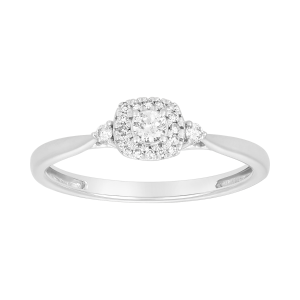14k white gold round halo with side diamonds ring front view 