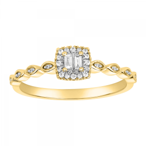 10k yellow gold emerald shaped promise ring front view