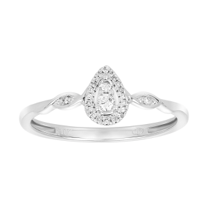 10k white gold pear shaped twisted band promise ring front view