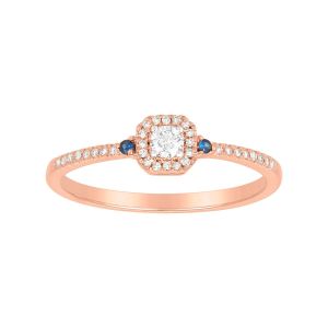 10k rose gold square head with side sapphires diamond ring front view