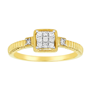 10K Yellow Gold Square Shape Diamond Promise Ring