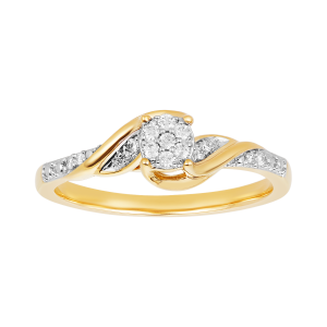 10k gold two tone round cluster diamond ring with twist design front view