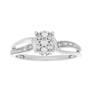 10K White Gold Oval Bypass Round Diamond Ring