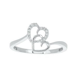 10K White Gold Diamond Interlocked Hearts Ring