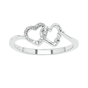 14k white gold love hearts interlock ring front view