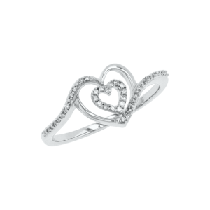 14k White Gold Two Heart Diamond Ring