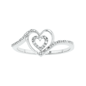 14k white gold two heart diamond ring front view
