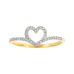 14k Yellow Gold Heart Diamond V Band Ring 