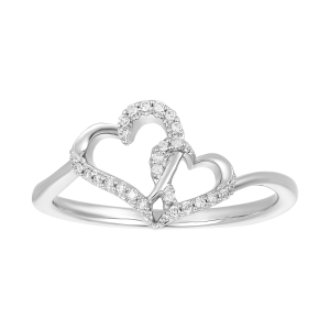 10k White Gold Two Hearts Linked Diamond Ring 