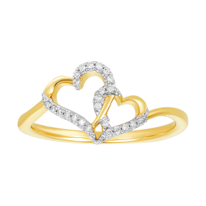 10K Yellow Gold Two Hearts Linked Diamond Ring