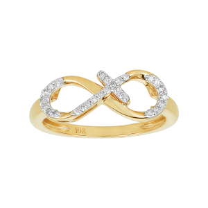10k Yellow Gold Cross Infinity Diamond Ring 