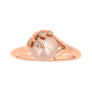 14k rose gold fern pink pearl diamond ring front view
