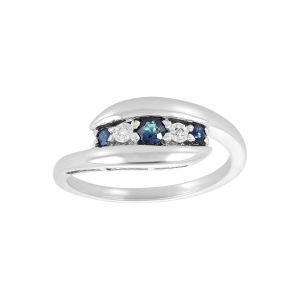 10k White Gold Diamond and Sapphire Bypass Ring