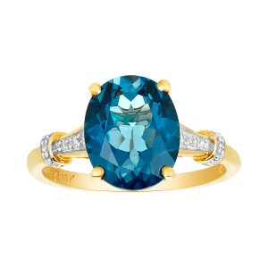 10K Two Tone Gold Oval London Blue Topaz Ring
