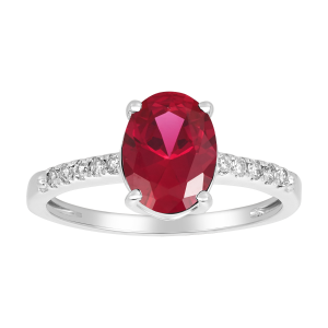 14k white gold oval ruby diamond ring front view