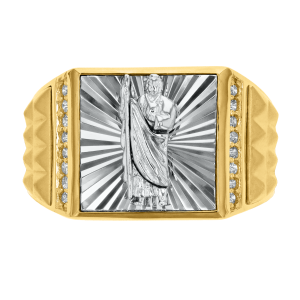 14k gold two gold diamond cut square st. jude ring front view