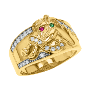 14k Yellow Gold Horse Band with Cubic Zirconia Ring 