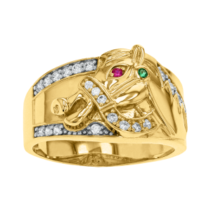14k yellow gold horse band with cubic zirconia ring front view