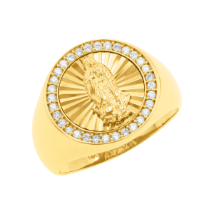 14k Yellow Gold Diamond Cut Our Lady of Guadalupe Ring 