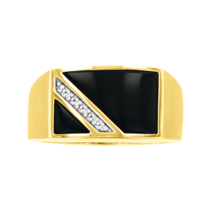 14k yellow gold onyx rectangle diamond ring front view