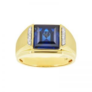 14k yellow men's gold square sapphire ring front view