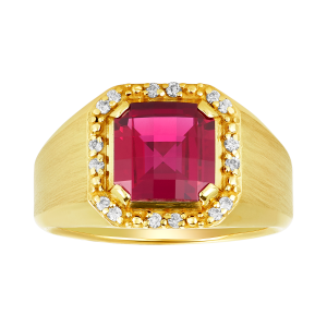 14K Yellow Gold Ruby Halo Diamond Ring