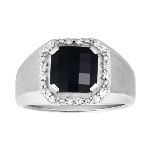 14K White Gold Onyx Halo Diamond Ring
