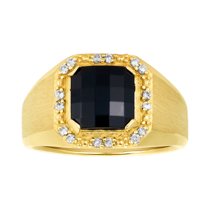 14K Yellow Gold Onyx Halo Diamond Ring