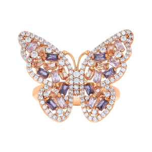 14K Rose Gold Color CZ Butterfly Ring