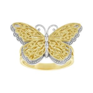 14k gold two-tone butterfly ladies ring front view