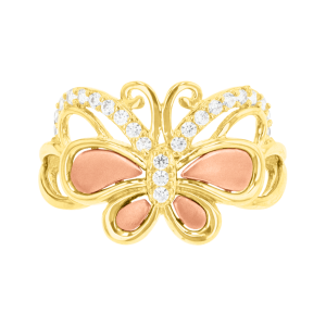 14K Tri Color Gold Butterfly Cubic Zirconia Ring