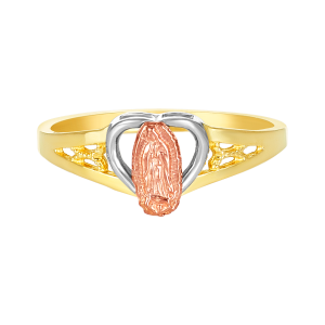14K Tri Color Gold Guadalupe Heart Ring