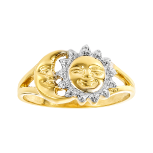 14k two tone gold sun & moon ladies ring front view